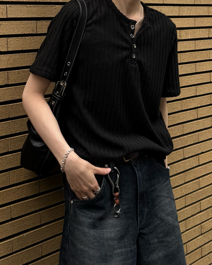 ヘンリーネックリブカットソーSY0014