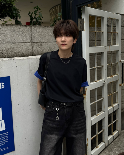 配色ロールアップTシャツSY0071