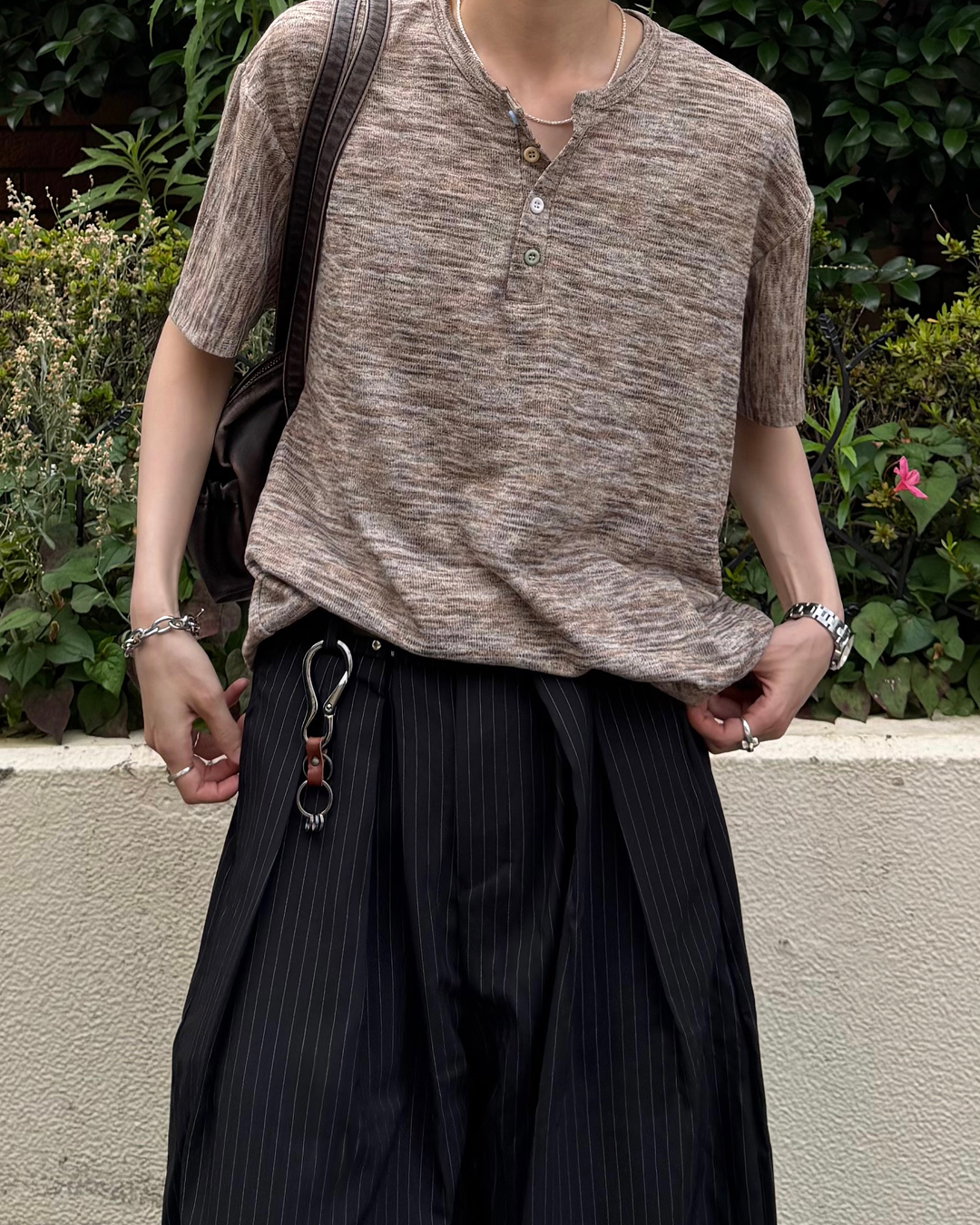 テクスチャードカラーヘンリーTシャツ SY0090