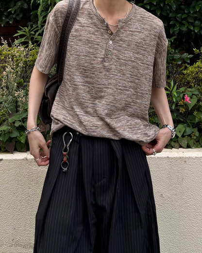 テクスチャードカラーヘンリーTシャツ SY0090