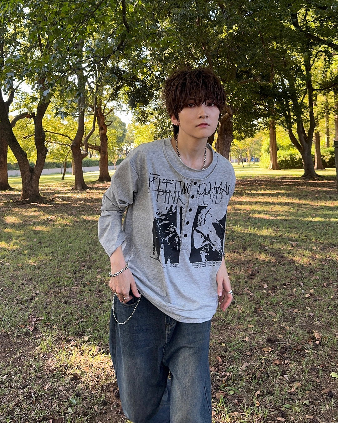 ヴィンテージライクバンドグラフィックヘンリーネックロンT SY0102