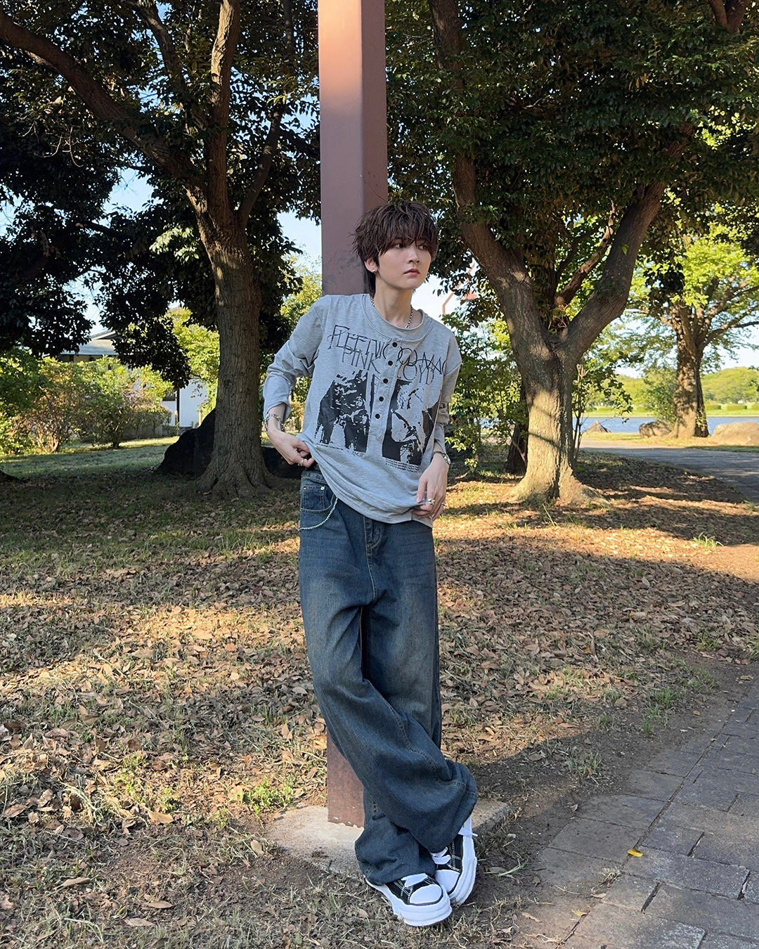 ヴィンテージライクバンドグラフィックヘンリーネックロンT SY0102