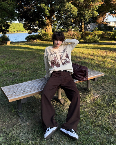 ヴィンテージライクバンドグラフィックヘンリーネックロンT SY0102