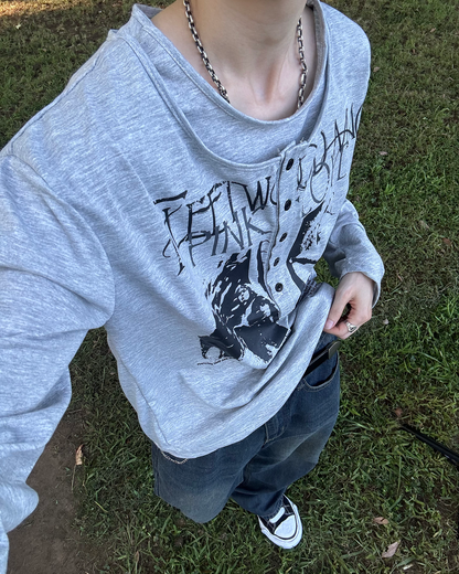 ヴィンテージライクバンドグラフィックヘンリーネックロンT SY0102