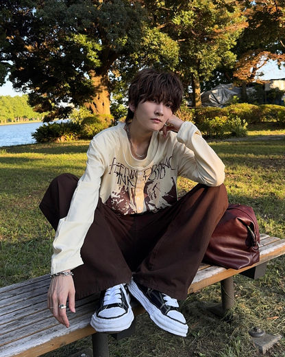 ヴィンテージライクバンドグラフィックヘンリーネックロンT SY0102