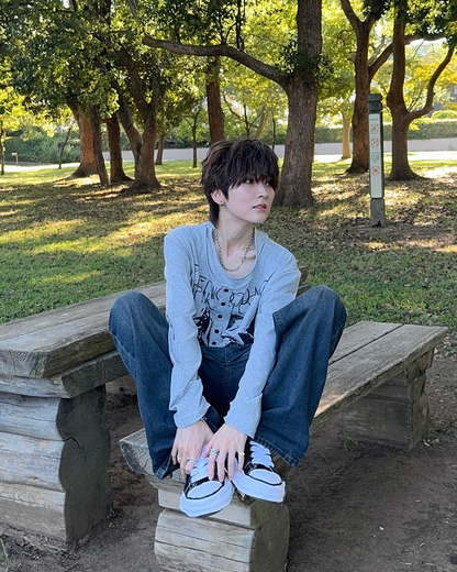 ヴィンテージライクバンドグラフィックヘンリーネックロンT SY0102