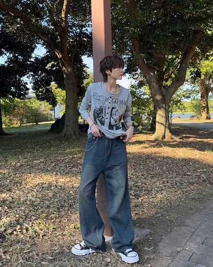 ヴィンテージライクバンドグラフィックヘンリーネックロンT SY0102