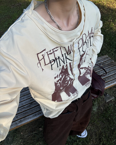 ヴィンテージライクバンドグラフィックヘンリーネックロンT SY0102