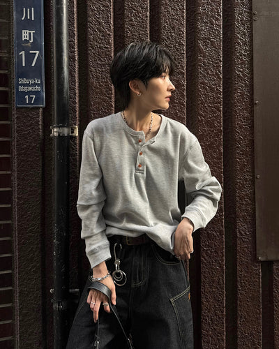ヘンリーネックワッフルロンT SY0110