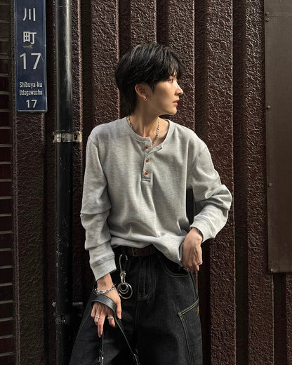 ヘンリーネックワッフルロンT SY0110