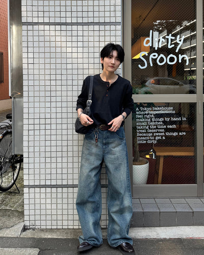 ヘンリーネックワッフルロンT SY0110