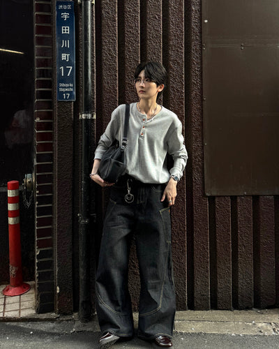 ヘンリーネックワッフルロンT SY0110