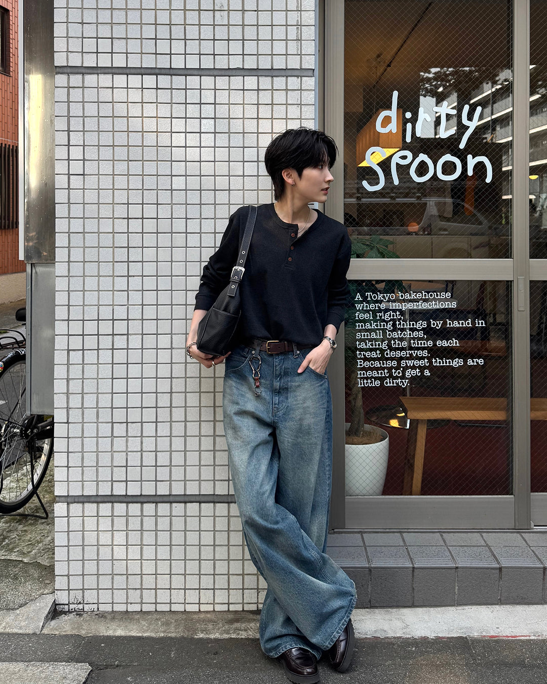 ヘンリーネックワッフルロンT SY0110