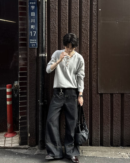 ヘンリーネックワッフルロンT SY0110