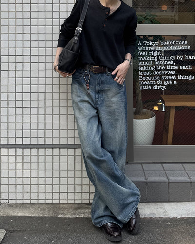 ヘンリーネックワッフルロンT SY0110