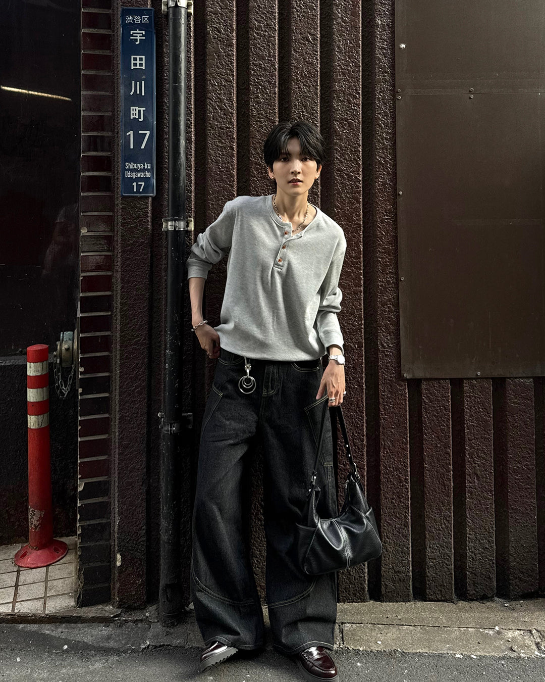 ヘンリーネックワッフルロンT SY0110