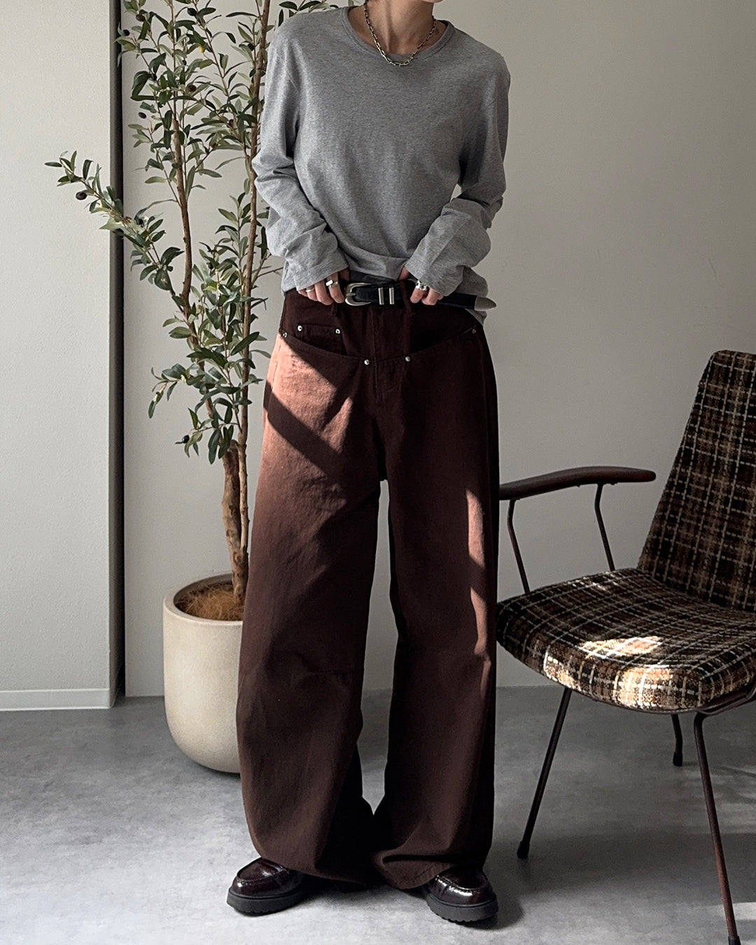 シルバーリベットカーブパンツ SY0140