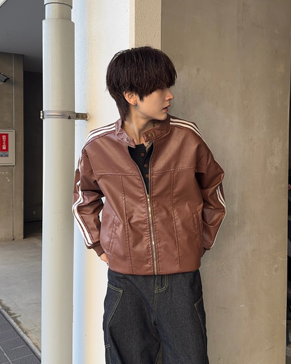 サイドライン入りレザーライクジャケット SY0144