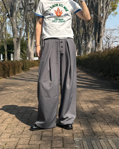 フロントボタンルーズストレートストライプパンツ SZ0036