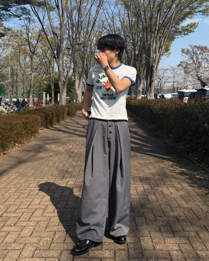 フロントボタンルーズストレートストライプパンツ SZ0036