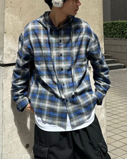 Ombre hood check shirt TO0013