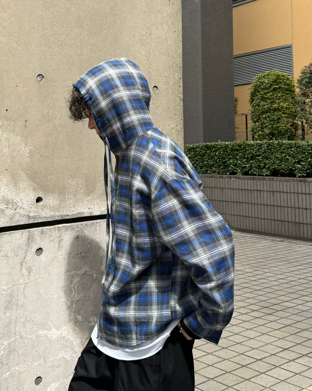 Ombre hood check shirt TO0013