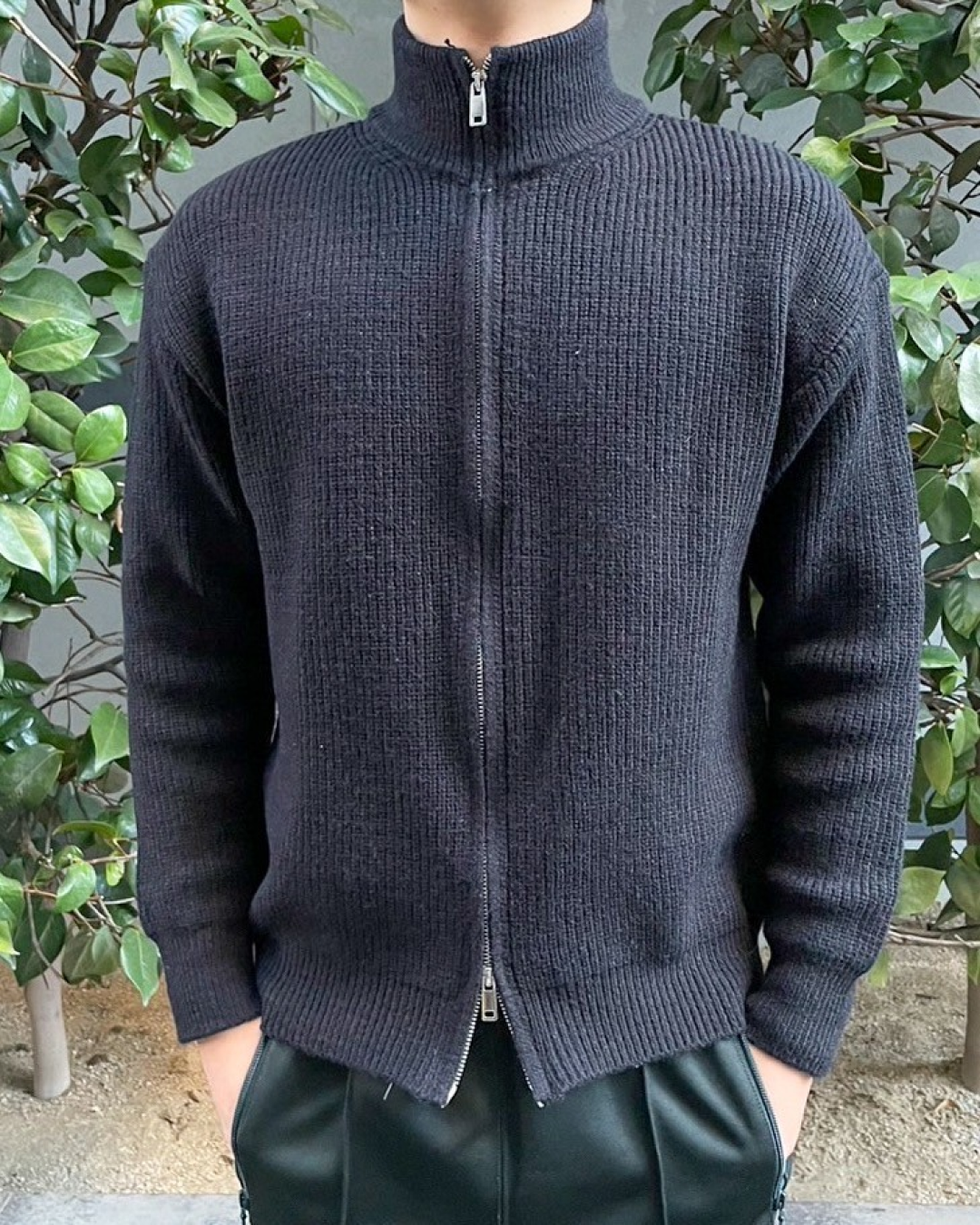 High neck zip knit jacket TA0004