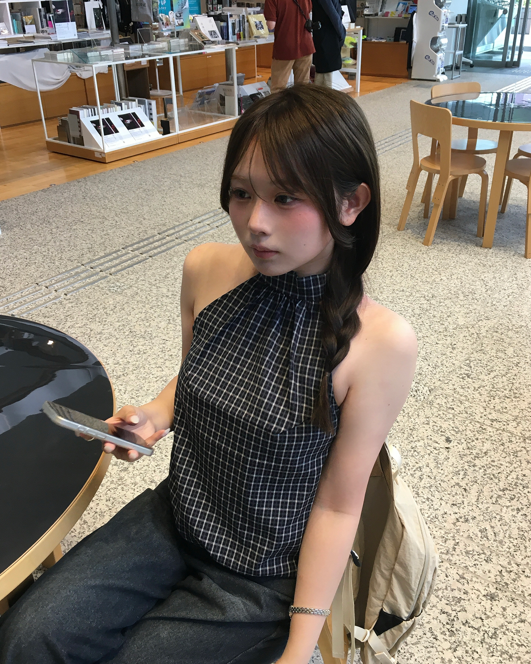 チェックカラーノースリーブブラウスTD0016