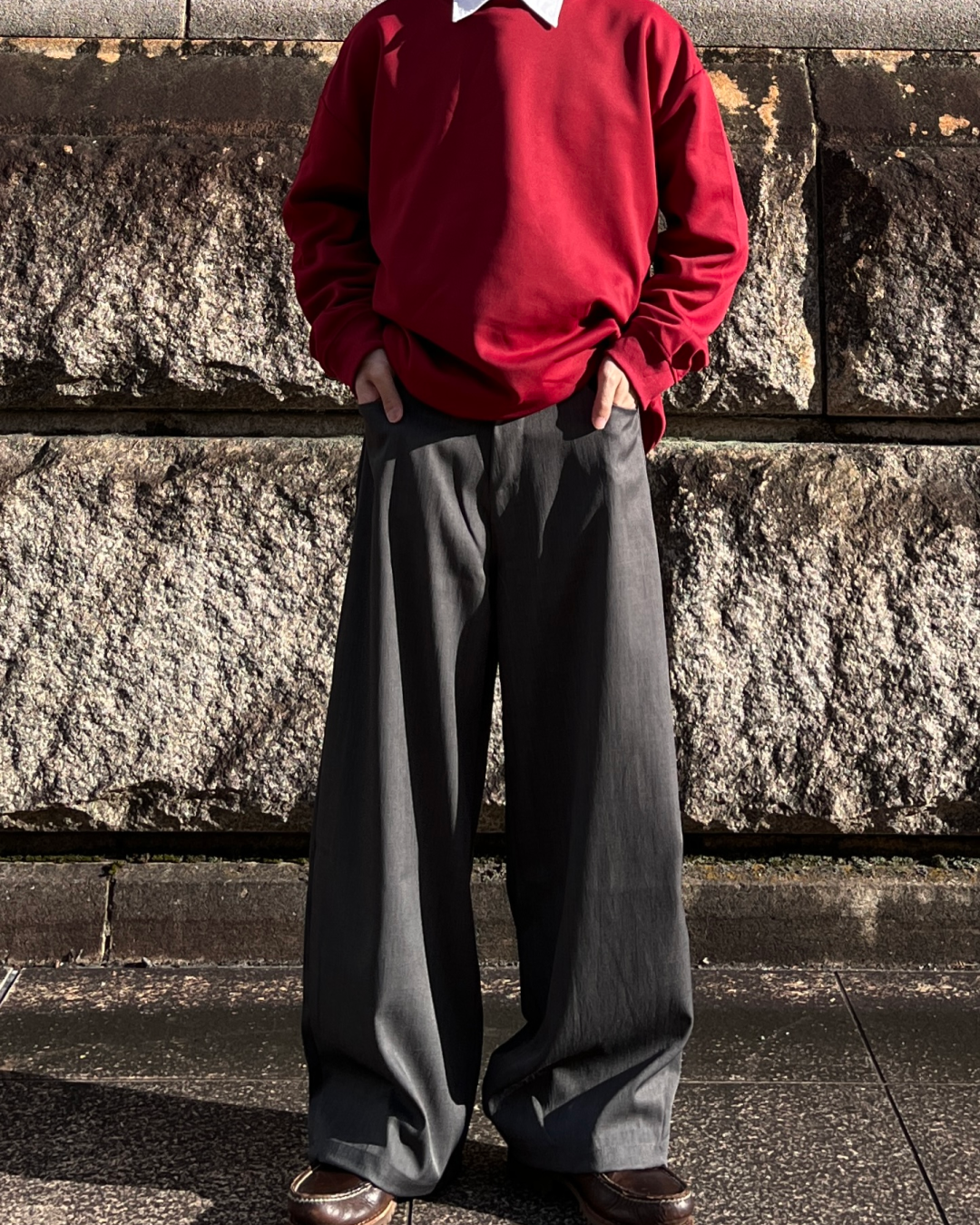 グレーワイドスラックス TK0015