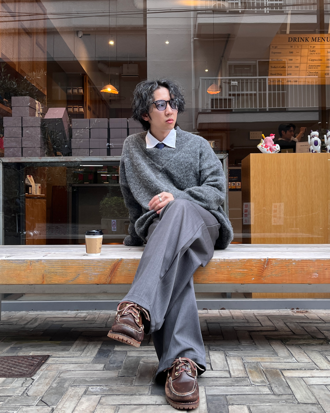 オーバーサイズブラッシュドVネックニット TK0035