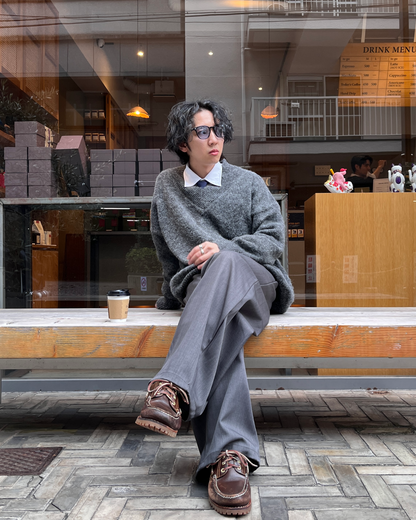 オーバーサイズブラッシュドVネックニット TK0035