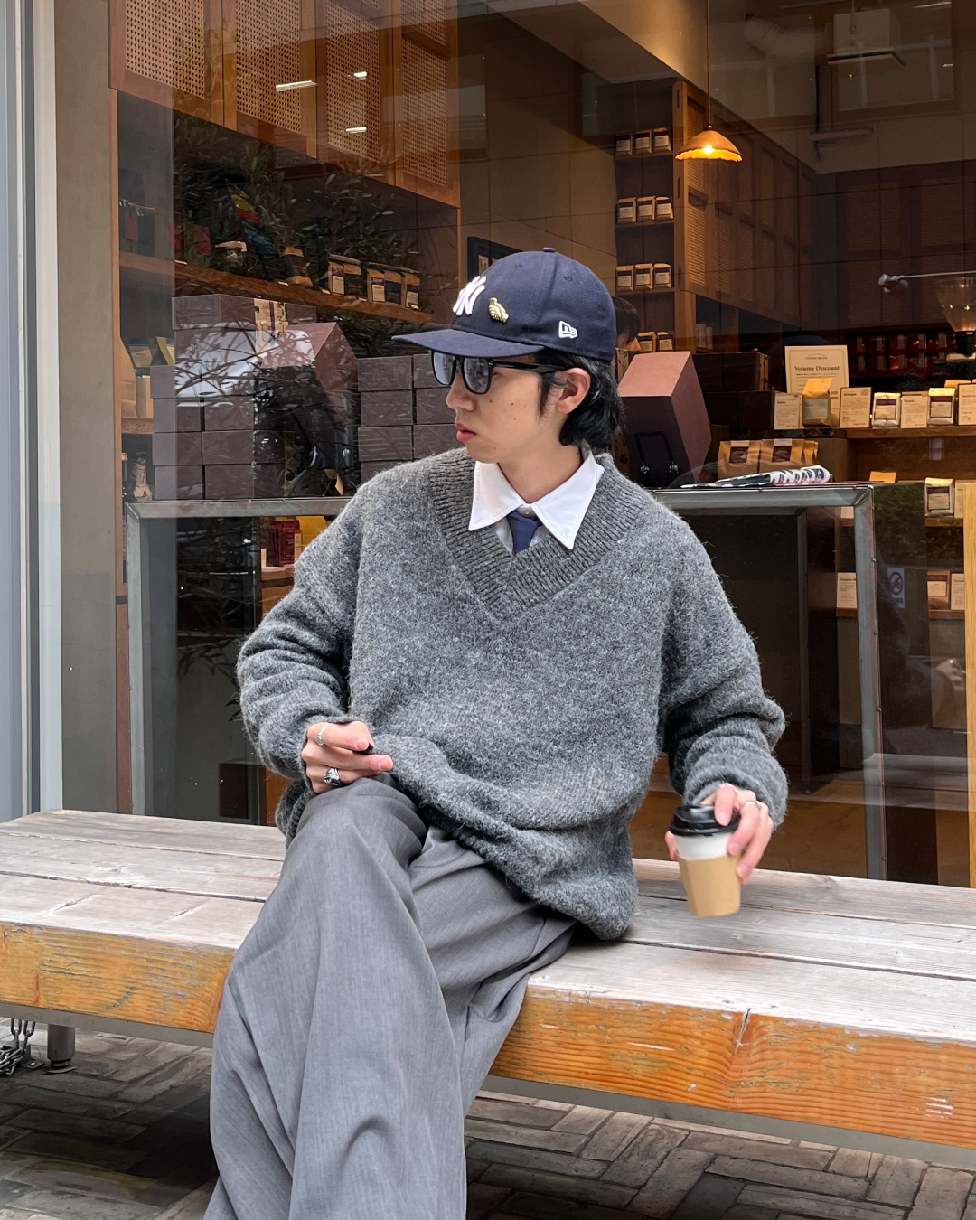 オーバーサイズブラッシュドVネックニット TK0035