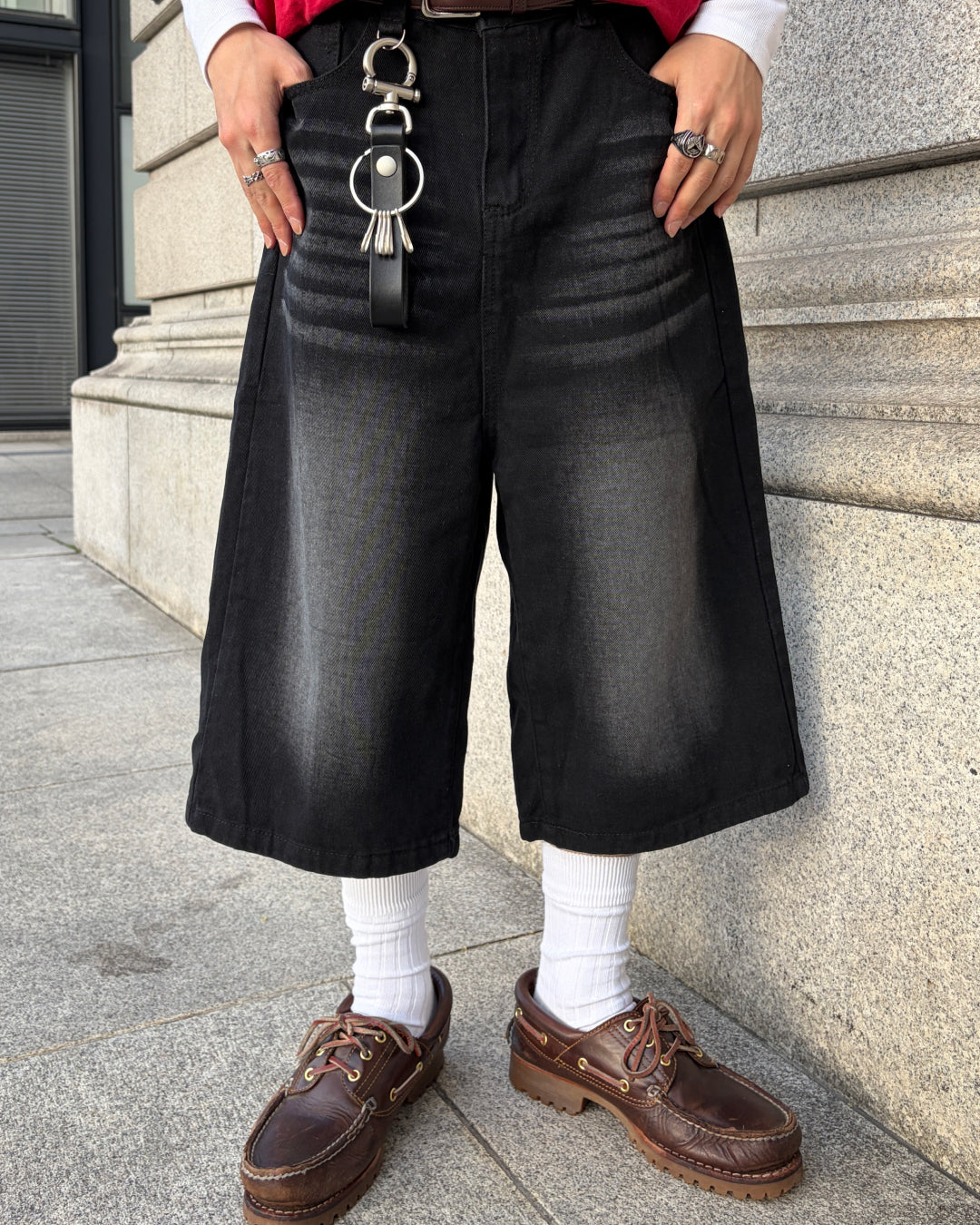 フェードウォッシュワイドハーフデニムパンツ TK0077