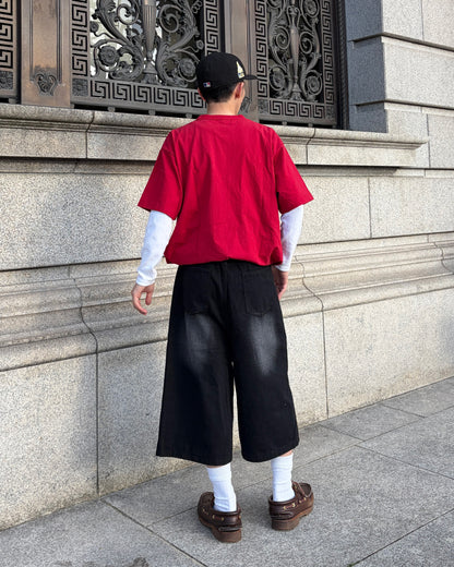 フェードウォッシュワイドハーフデニムパンツ TK0077