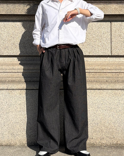 タックデザインストライプワイドデニムパンツ TK0081