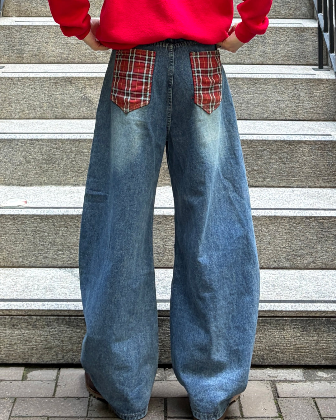 チェックポケットワイドレッグパンツ TK0100