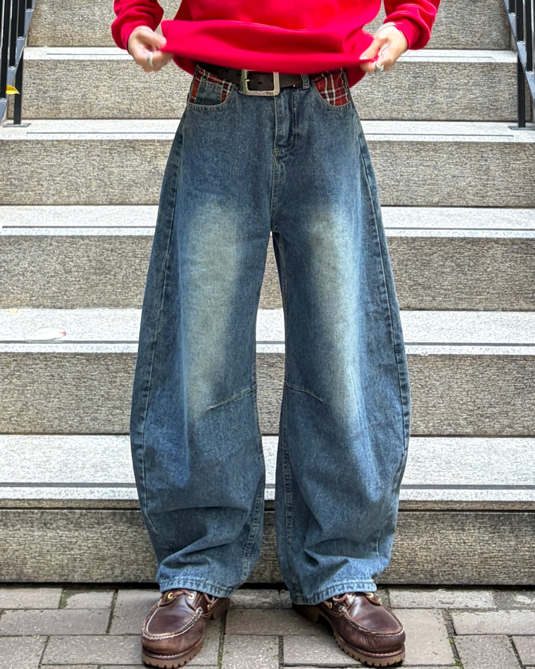 チェックポケットワイドレッグパンツ TK0100