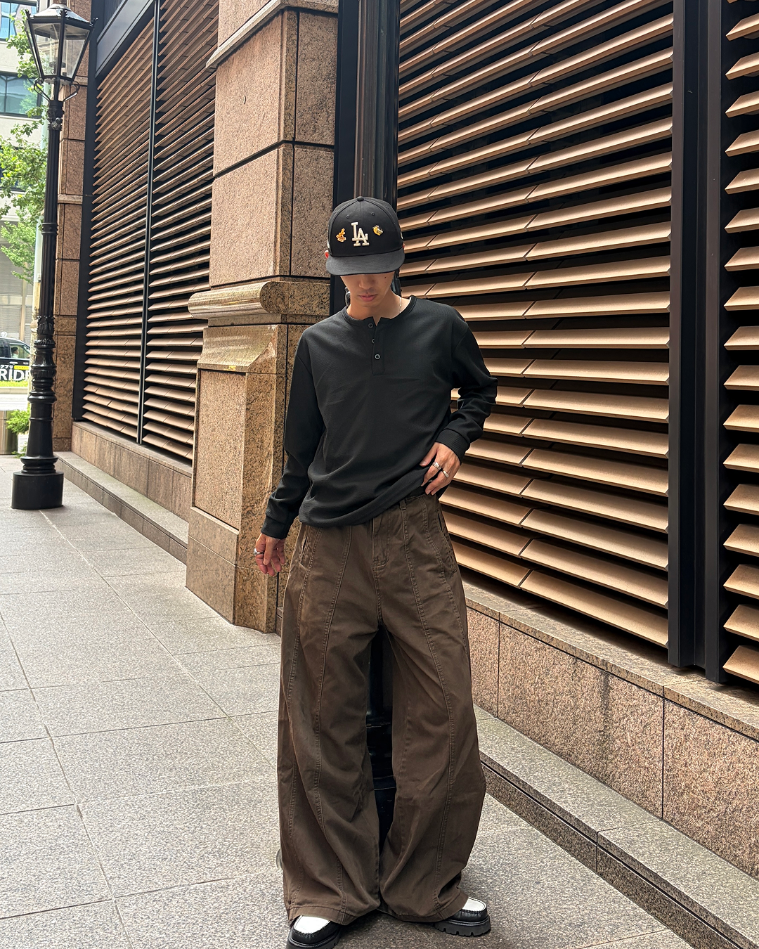 ワッフルヘンリーネックロングTシャツ TK0158