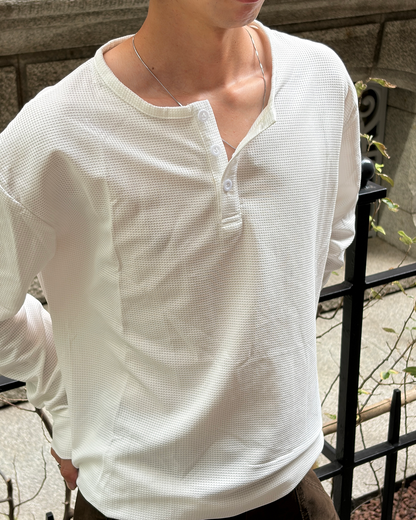 ワッフルヘンリーネックロングTシャツ TK0158