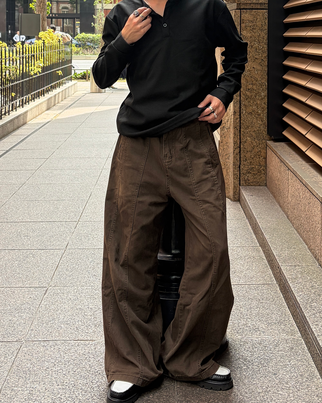 ワッフルヘンリーネックロングTシャツ TK0158