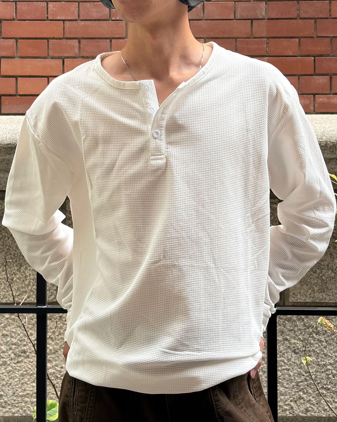 ワッフルヘンリーネックロングTシャツ TK0158