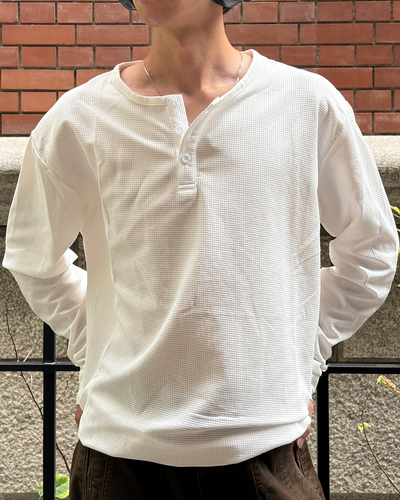 ワッフルヘンリーネックロングTシャツ TK0158