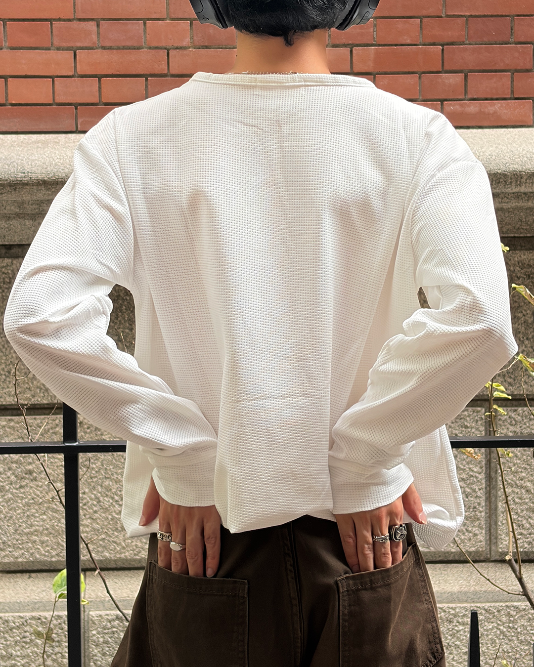 ワッフルヘンリーネックロングTシャツ TK0158