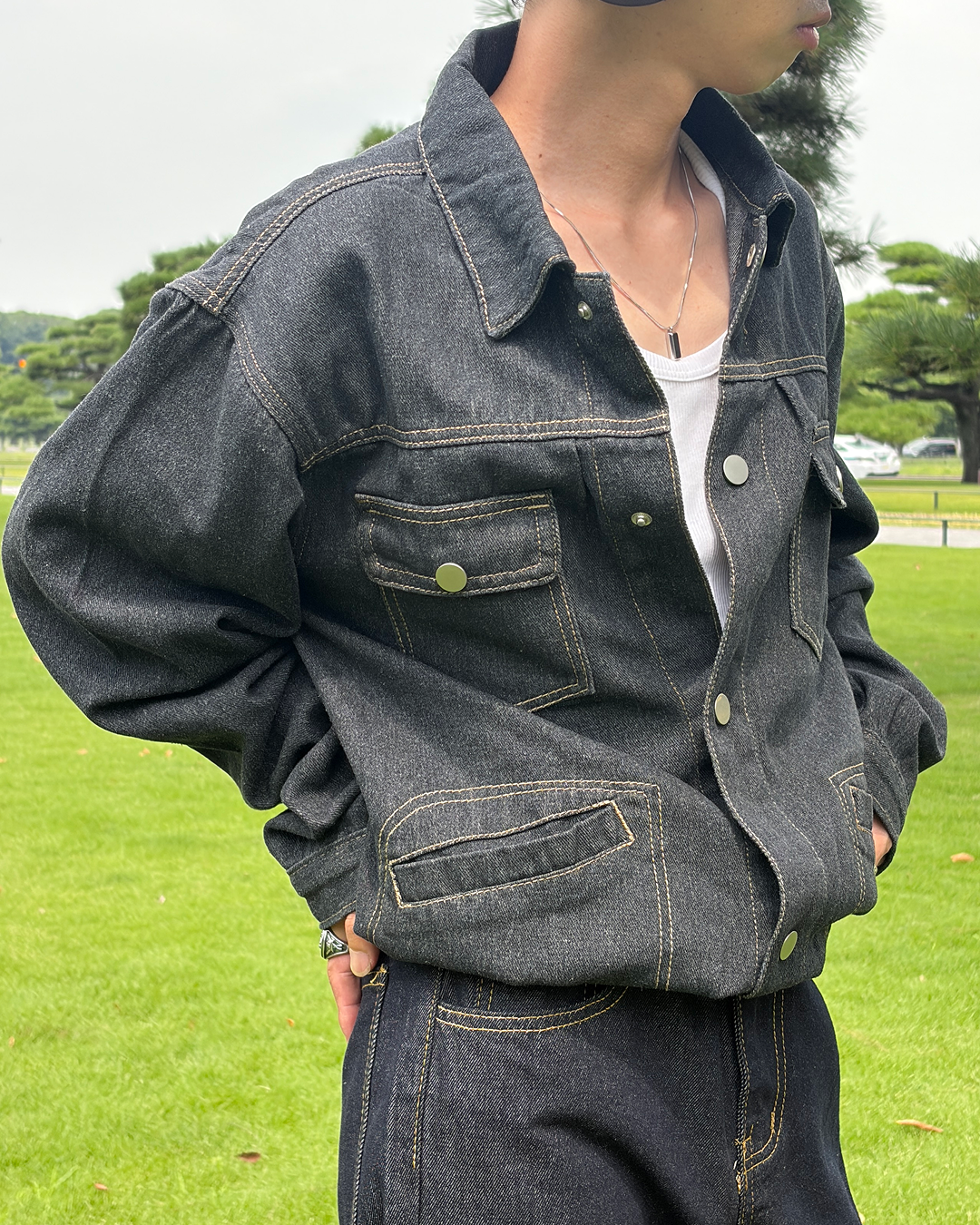 ステッチデザインオーバーサイズデニムジャケット TK0166