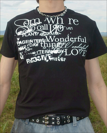 レタープリントブラックTシャツ TN0146