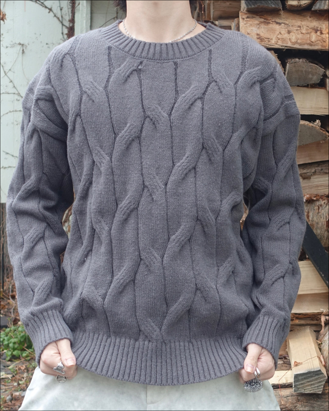 ラウンドネックローゲージニット TN0273