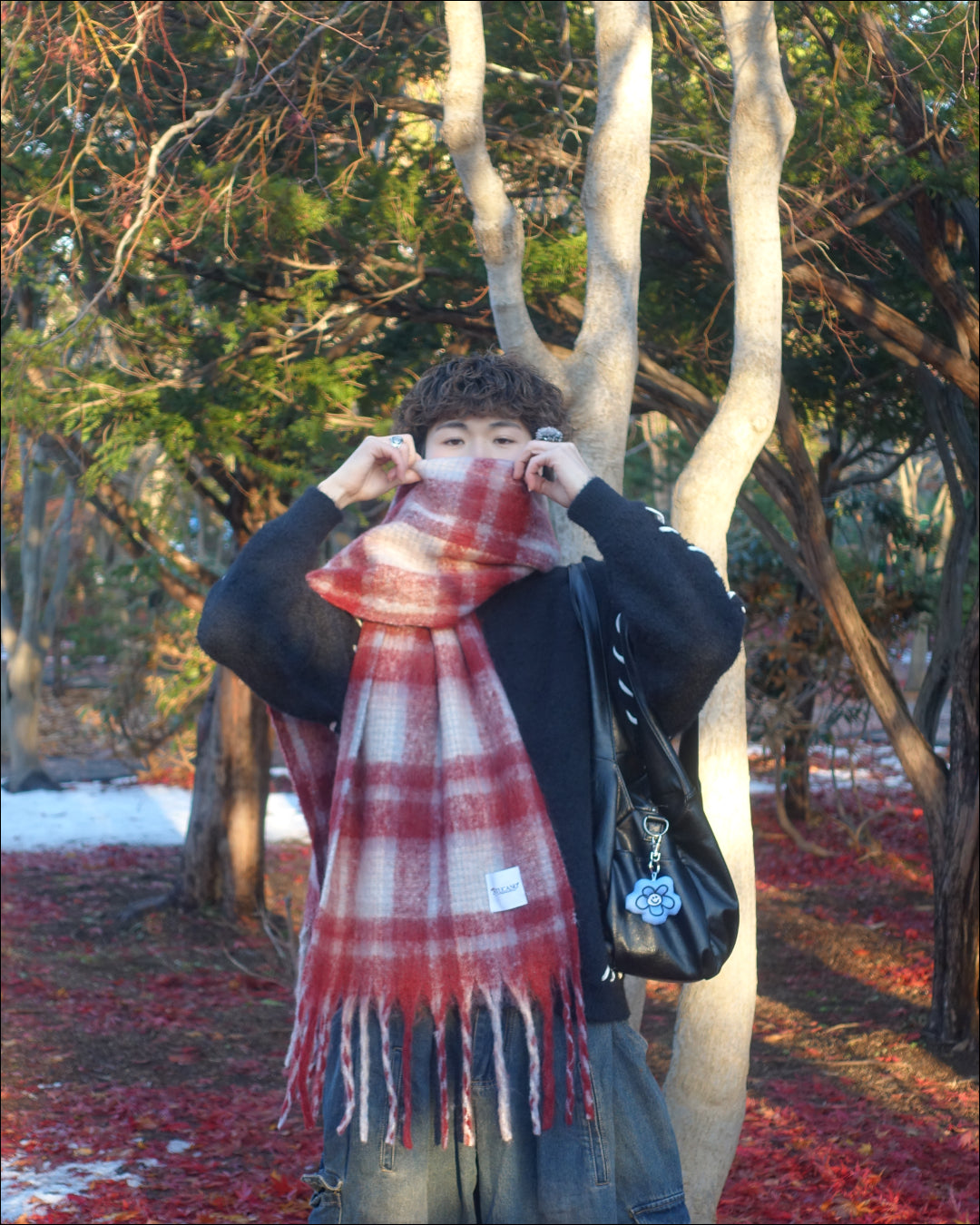 ワンカラーチェックマフラー TN0308