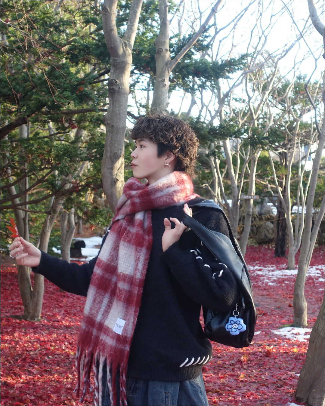 ワンカラーチェックマフラー TN0308