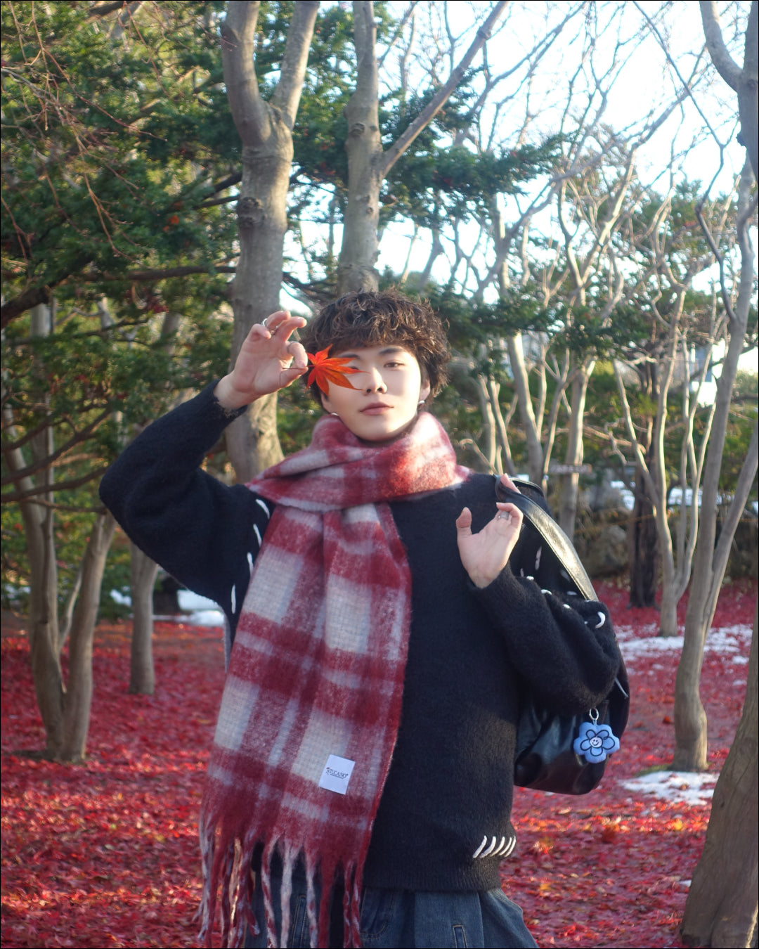 ワンカラーチェックマフラー TN0308