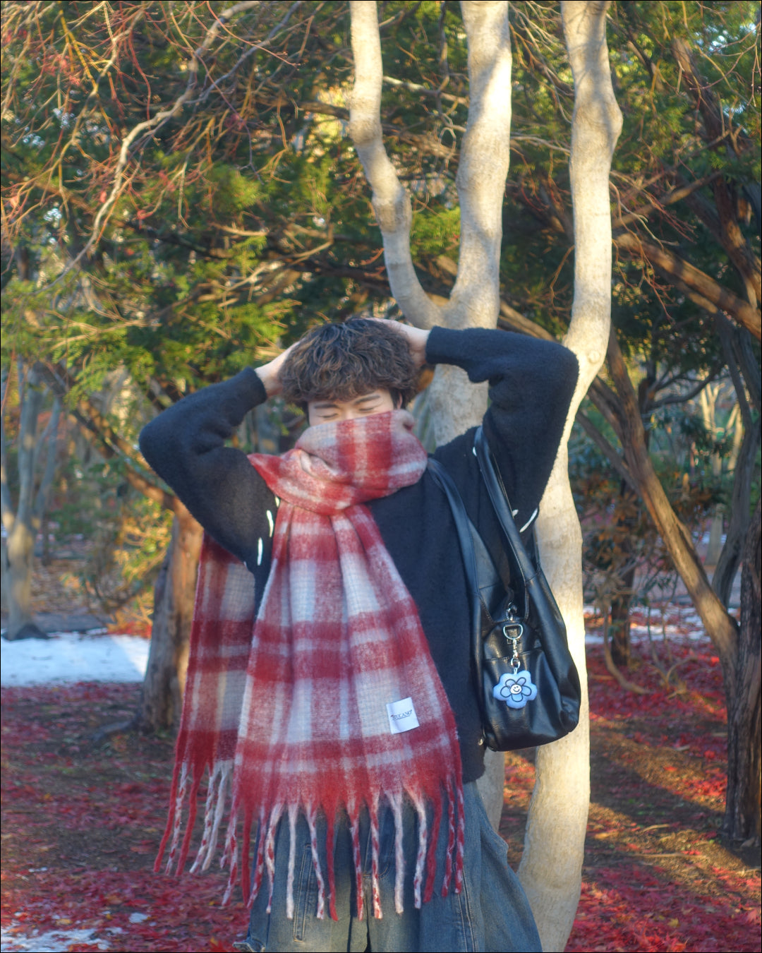 ワンカラーチェックマフラー TN0308